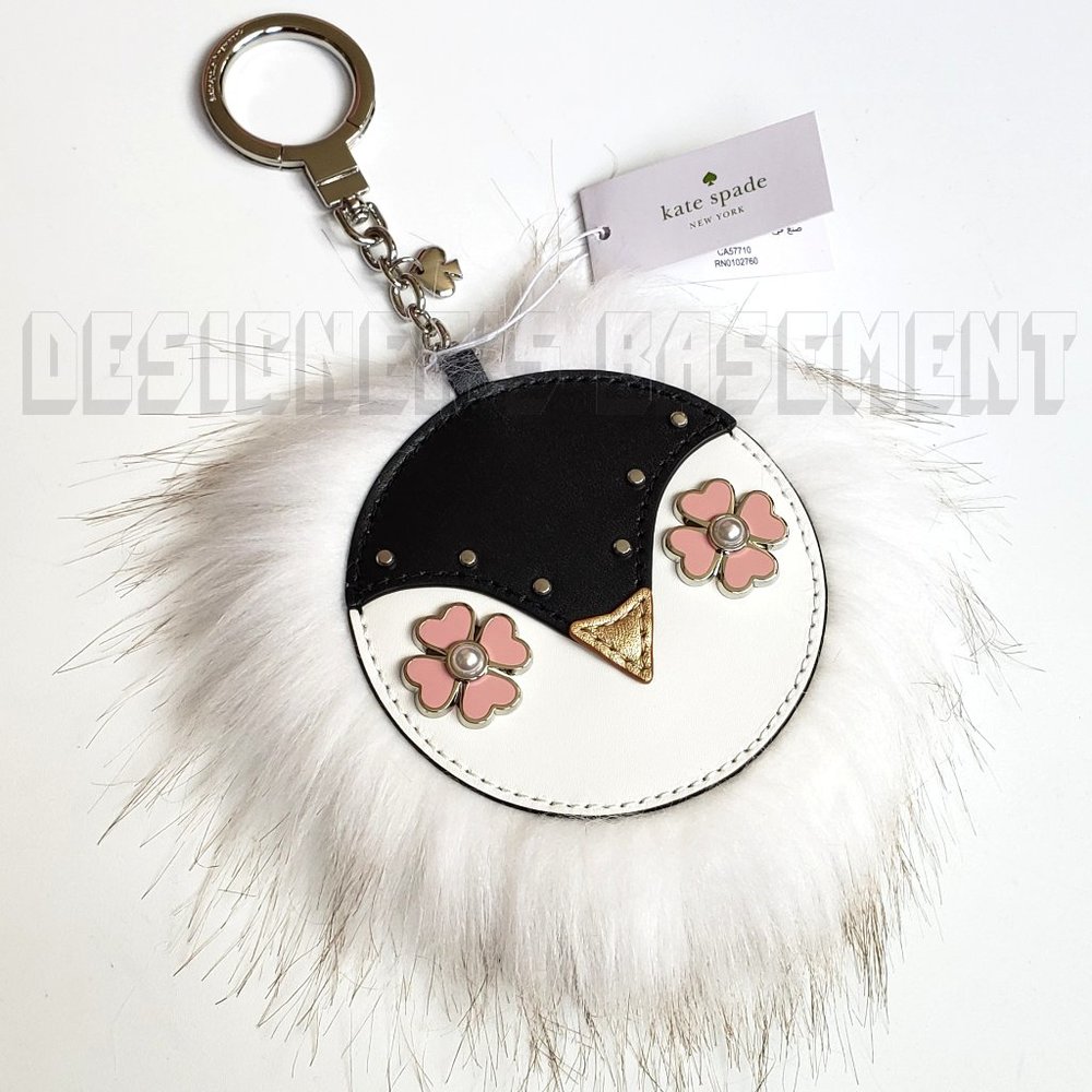 KATE SPADE furry PENGUIN Bag CHARM Key Fob Ring